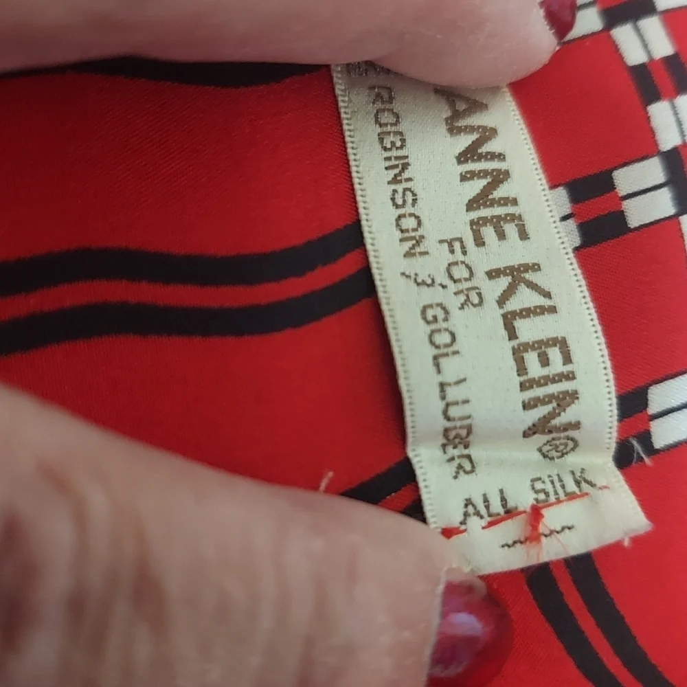 Anne Klein Red Black White Abstract Print 100% Silk